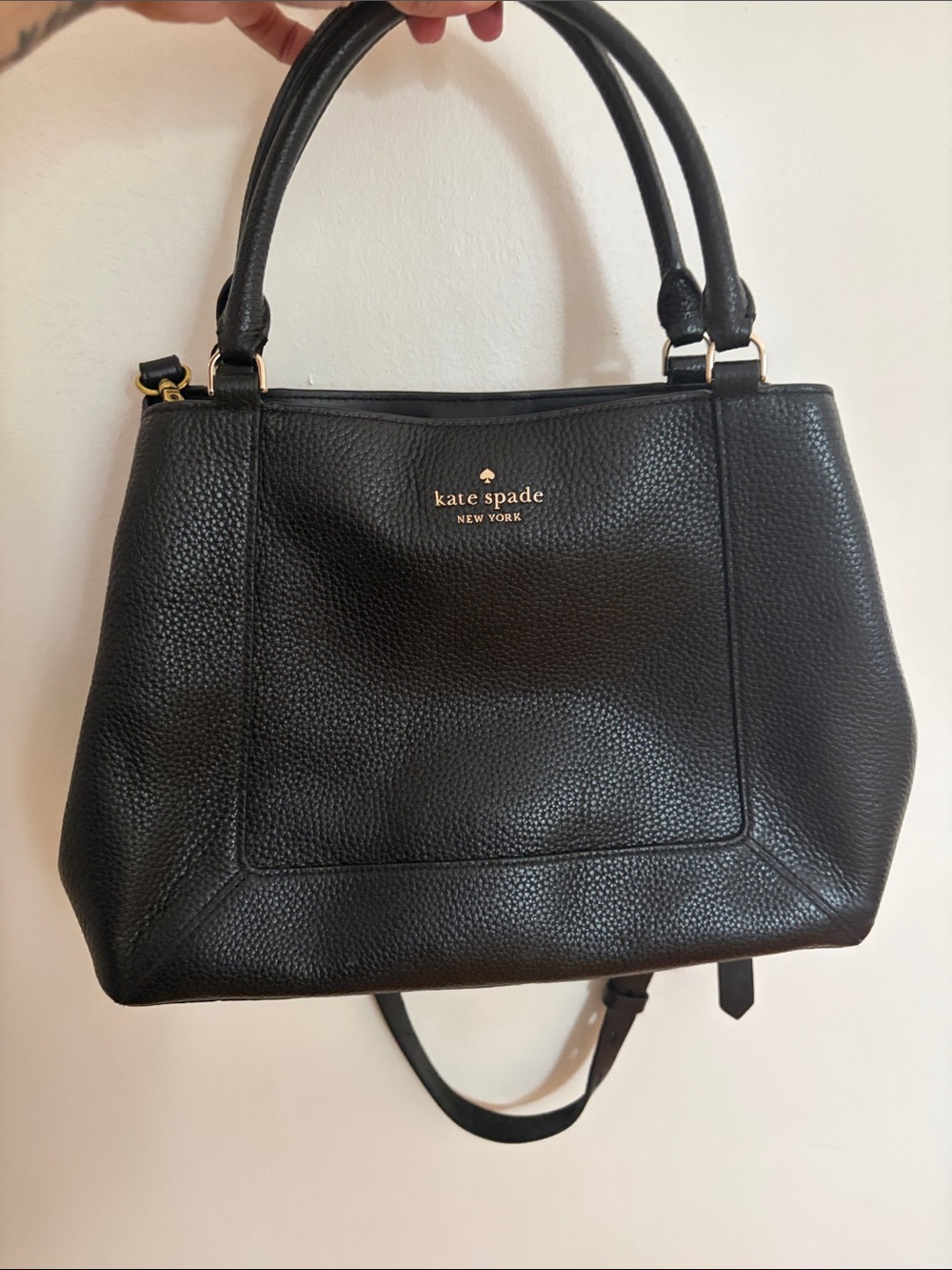 kate spade Black Pebbled Leather Top-Handle Satchel with Strap